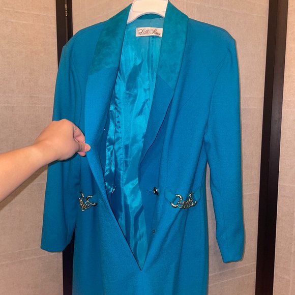 Lilli Ann Vintage Teal Dress With Gold Chain Embellishment - Picture 3 of 9